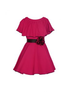 Girls Magenta Solid Fit and Flare Cape Dress