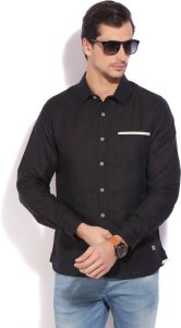 Men's Solid Casual Spread Collar Shirt