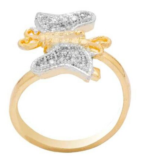 cz embellished butterfly motif gold tone ring